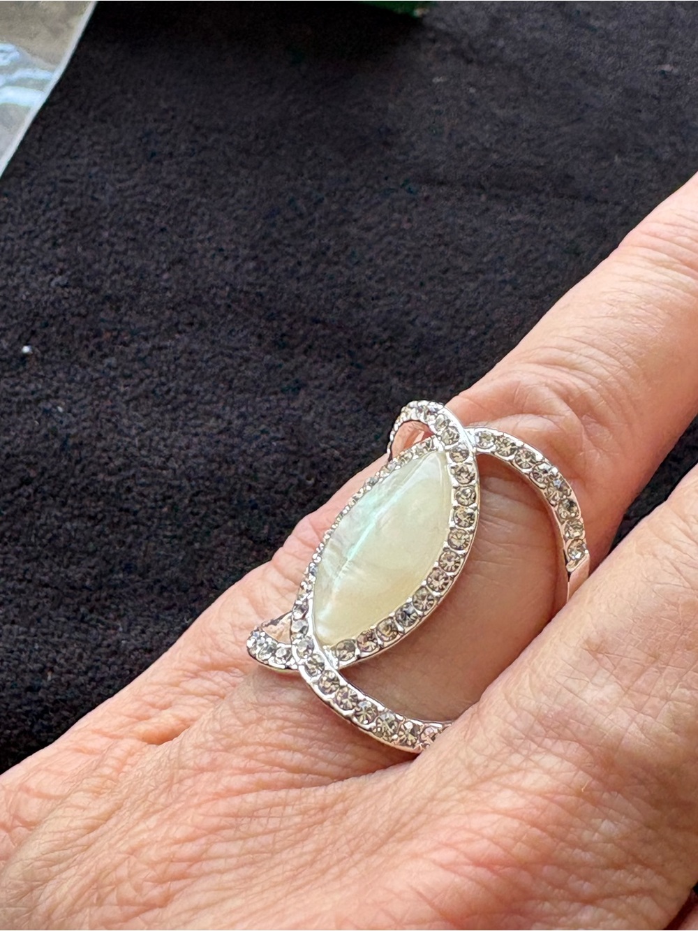 Silver Crystal & faux Mother-of-Pearl Statement Ring - Women Jewelry